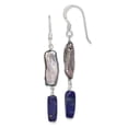 thumbnail image 1 of 925 Sterling Silver Lapis Lazuli Grey Freshwater Cultured Pearl Drop Dangle Earrings Natural Stone Shell, 1 of 6