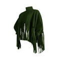 thumbnail image 4 of Femmes Col Roulé Franges Veste Batwing Vintage Pompon Cape Pull Surdimensionné Robe Pull, 4 of 7