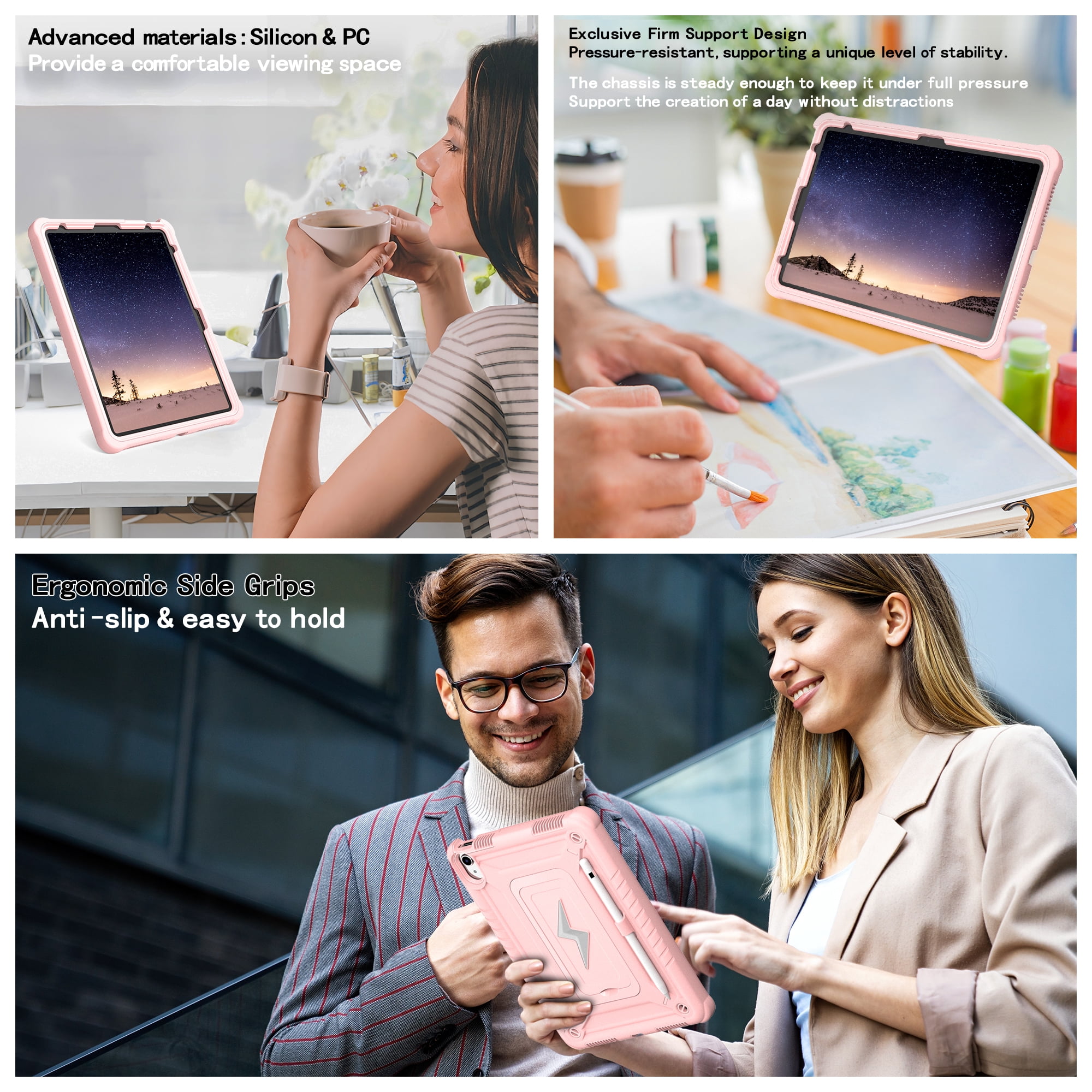 Allytechgroup Heavy Duty Shockproof Case for Apple iPad A16 11th Generation 11" 2025 & iPad 10th Generation 10.9" 2022, Tablet Case with Kickstand, Pencil Holder, Strap Kids Friendly Cover,Rosegold