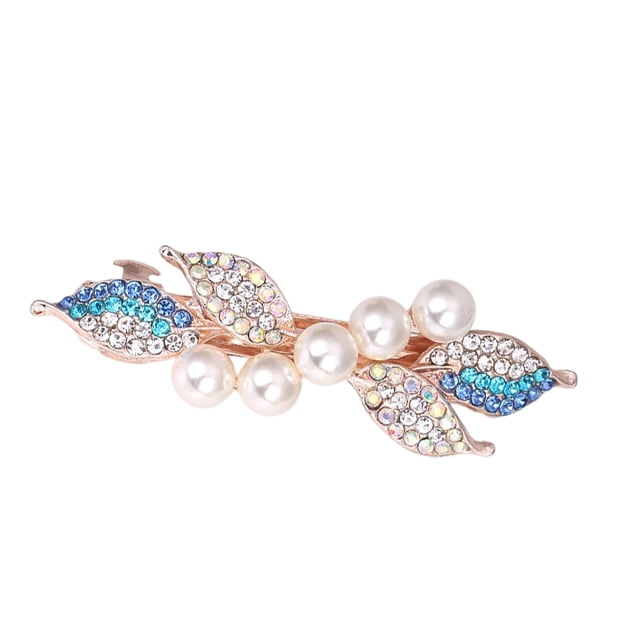 Minnieouse Horquilla de hoja de perla de cristal, pinza para el pelo de compromiso para fiesta de vacaciones, accesorios portátiles para peinados para la Accesorio para el cabello Azul Minnieouse AP015452-03