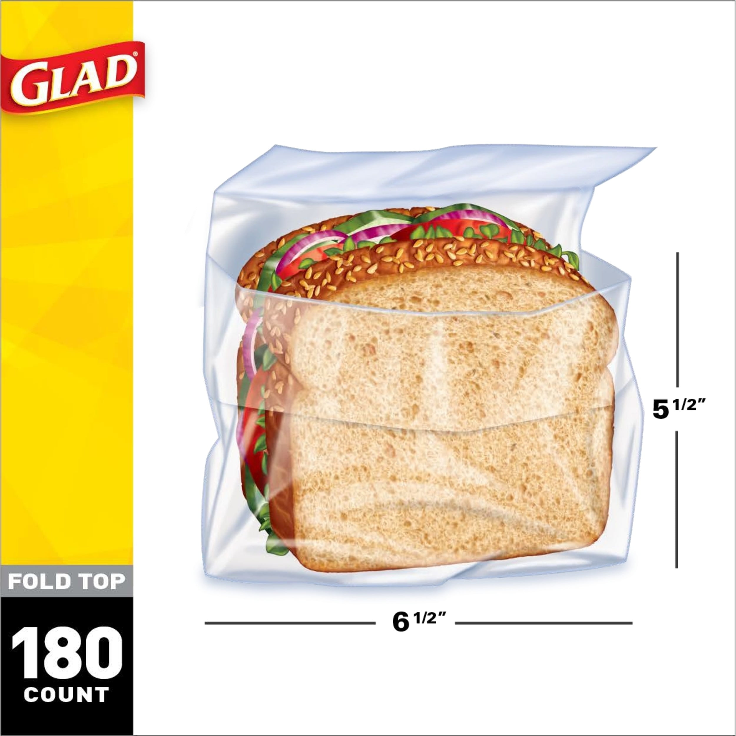 Glad Fold Top Food Storage Sandwich Bags, 180 Count - Walmart.com