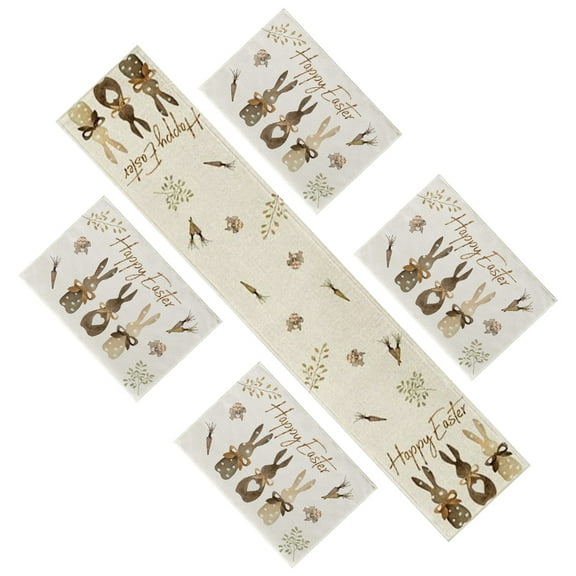 STRANDCHIC Easter Themed Place Mats and Table Runner Set White Linen Anti-Skid Party Decoration