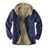 DDAPJ pyju Men's Cotton Plaid Shirts Jacket Fleece Lined Flannel Shirts Sherpa Button Down Jackets with Hood for Men Dark Blue XXL