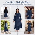 thumbnail image 3 of Women Solid Polyester Midi Dresses, Elegant Ruffle Crew Neck Smocked Waist Flowy Tiered Long Dress, 3 of 6