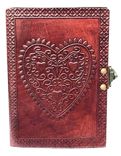 Handmade Paper Bound Vintage Heart Embossed Journal Leather Photo Album w/ Lock 
