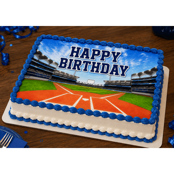 10" by 8" Baseball Field Theme Edible Image Birthday Cake Topper Easy To Apply To your Own Cake.