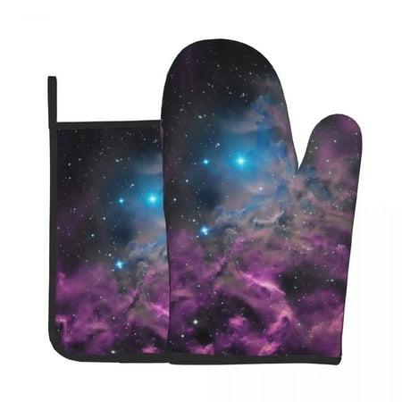 

Galaxy Sky Print Kitchen Glove Pink Nebula Hot Oven Bowl Mitten Pot Holder BBQ Bakery Heat Resist Mitts Set