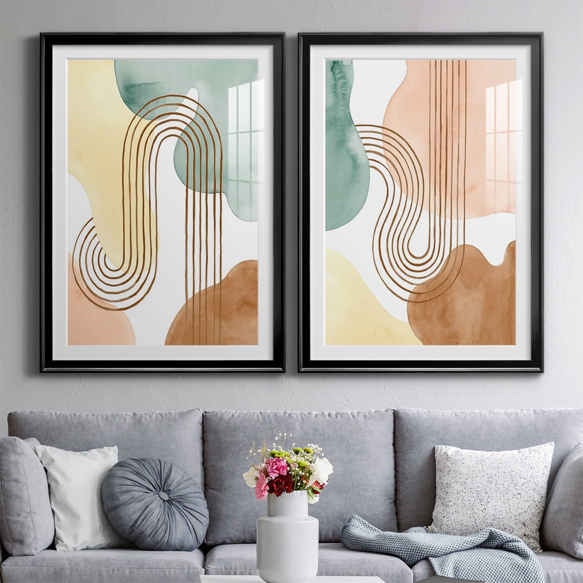 Wexford Home Spring Shapes I Premium Framed Print, 22.5" x 30.5" - Ready to Hang, Black (Set of 2)