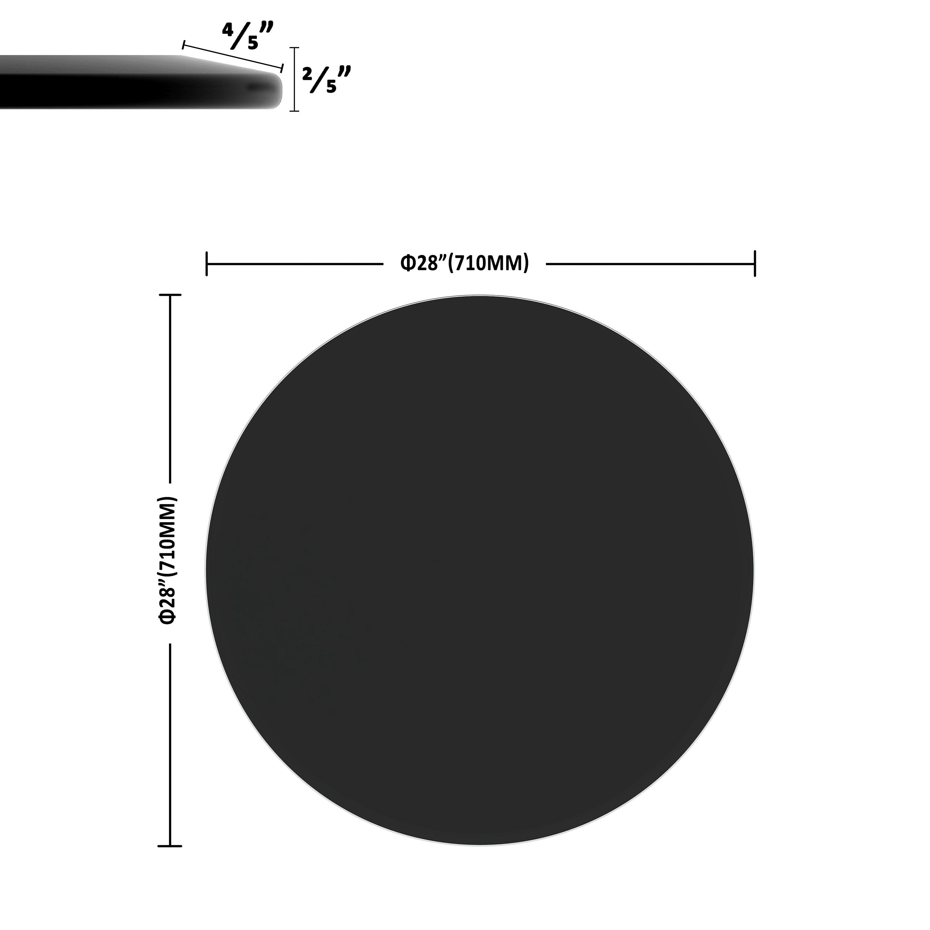 MAYEERTY 28" Round Tempered Glass Table Top, Beveled Polished Edge for Dining & Office, 2/5" Thick, Black