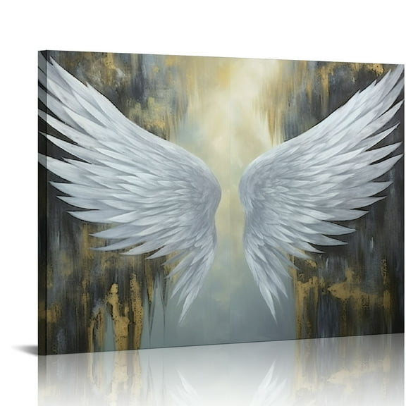 JEUXUS  Angel Wings Wall Decor Bedroom Decor Picture Gold and Grey Wall Art Framed Canvas Prints Ready to Hang