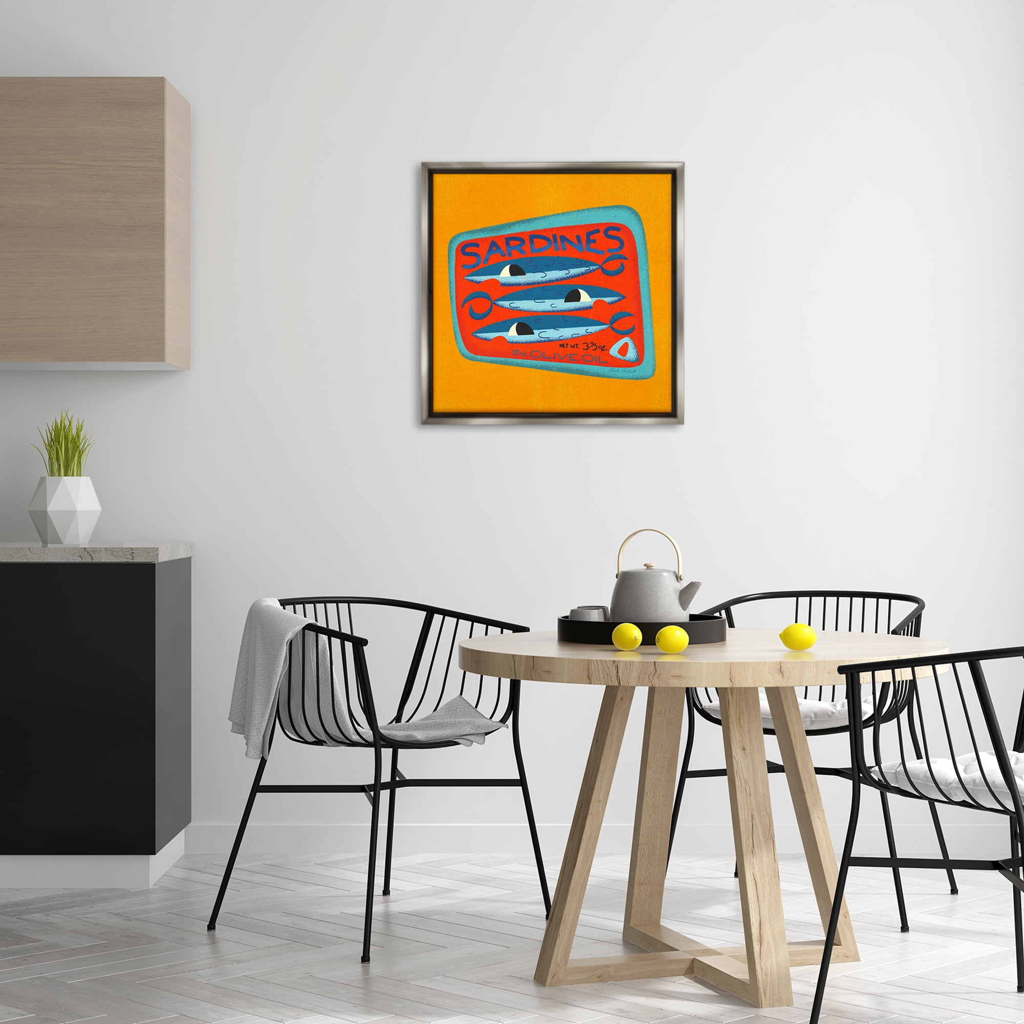 Stupell Industries Bright Hued Sardine Can Food & Beverage Painting Gray Floater Framed Canvas Art Print Wall Art, 25 x 25
