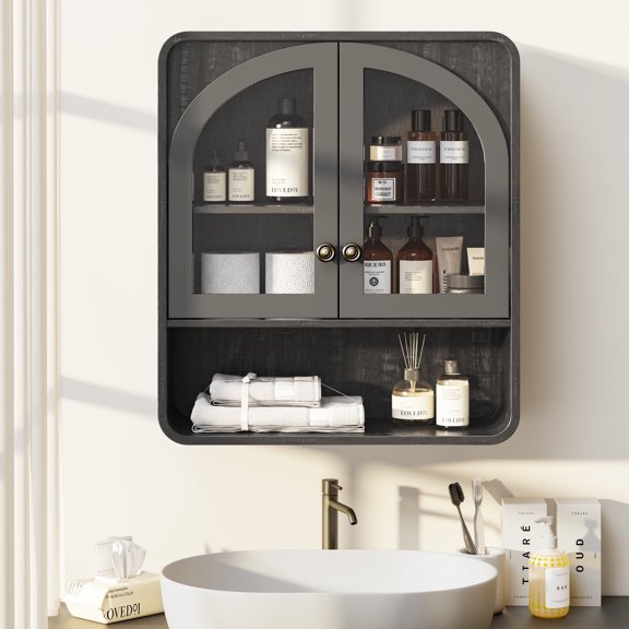 Bathroom Arched Wall Cabinet Over The Toilet Storage Cabinet, Black