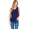 thumbnail image 3 of Women's Sleeveless Blouse with Keyhole Neckline and Geometric Eyelet Design- Navy,Large, 3 of 6