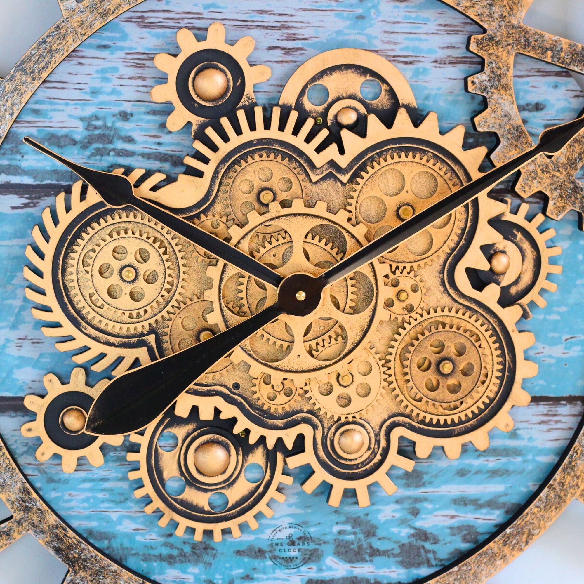 THE GEARS CLOCK Wall Clock with Real Moving Gears AM-LI_ 36 in Round Aqua-Green
