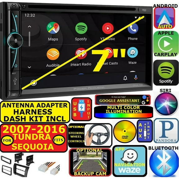 FOR 2007-16 TUNDRA & SEQUOIA WAZE NAVIGATION APPLE ANDROID CAR RADIO STEREO