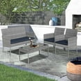 thumbnail image 5 of Shinpt Rattan Balcony Sets 4 Pieces, Patio Furniture Set for Graden and Lawn, Outdoor Conversation Sets with Rattan Chair, Wicker Sofa and Glass Coffee Table, Grey, 5 of 5