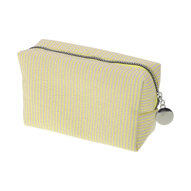 Ofertas Únicas 1 Pc Bolsa de Maquillaje de Patrón Rayado para Viaje Amarillo Seersucker