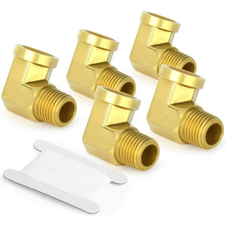 GASHER 5pcs 90 Degree Barstock Street Elbow 1/2 Inch NPT Male Pipe to 1/2 Inch NPT Female Brass Pipe Fitting