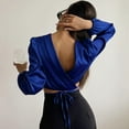 thumbnail image 3 of D&J Fashion Women's Lace Up Long Sleeve Crop Tops, 3 of 7