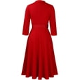 thumbnail image 4 of Women‘s A-Line Dress with Belt, 3/4 Sleeve Flared Dress for Wedding Guest & Office, Semi-Formal Dress, 4 of 7
