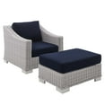 thumbnail image 2 of Modway Conway 2-Piece Fabric/Rattan Patio Armchair & Ottoman Set in Gray/Navy, 2 of 10