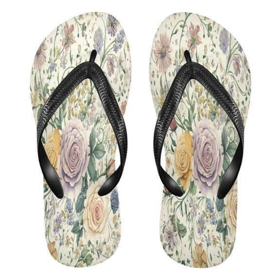 YAZAOOSummer Flip Flops Creatively Whimsical Garden: Pastel Floral Design Simple Beach Sandals
