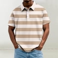 thumbnail image 2 of Men's Big and Tall Short Sleeve Striped Polo Shirt, Classic Blue White Nautical Stripe Casual Top, Breathable Comfort Fit for Daily & Golf Wear, Sizes M-4XL Khaki, 2 of 5