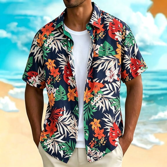 Men's Hawaiian Shirts Button Down Short Sleeve Tropical Print Casual Summer Beach Vacation Aloha Shirt,Sizes XS-XL