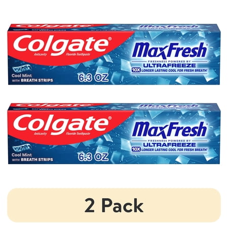(2 pack) Colgate Max Fresh with Whitening Toothpaste with Mini Breath Strips, Cool Mint Toothpaste for Bad Breath, 6.3 Oz Tube