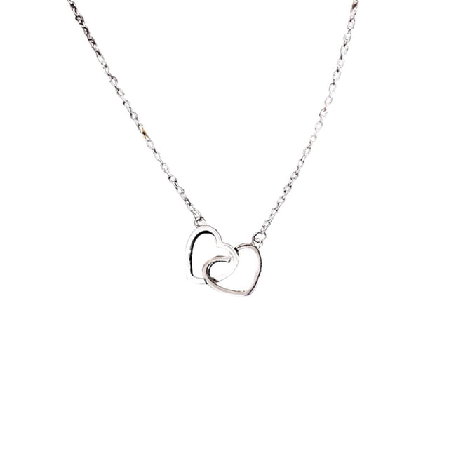 SAYOO Collar Femenino, Cadena de Clavícula de Color Sólido con Colgante de Corazón Doble para Novia Esposa, Dorado/Plata SAYOO Moda