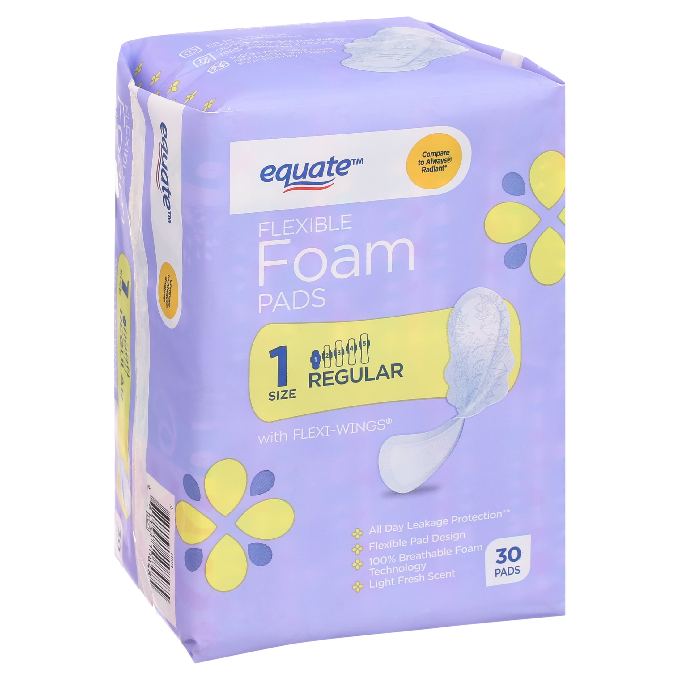 Equate Foam Pads with Flexi-Wings, Regular, Size 1, 30 Count