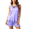 thumbnail image 4 of BUIGTTKLOP Satin Pajamas Sets for Women Sleeveless Bowknot Tank Tops Elastic Waisted Shorts Soft Loungewear, 4 of 6