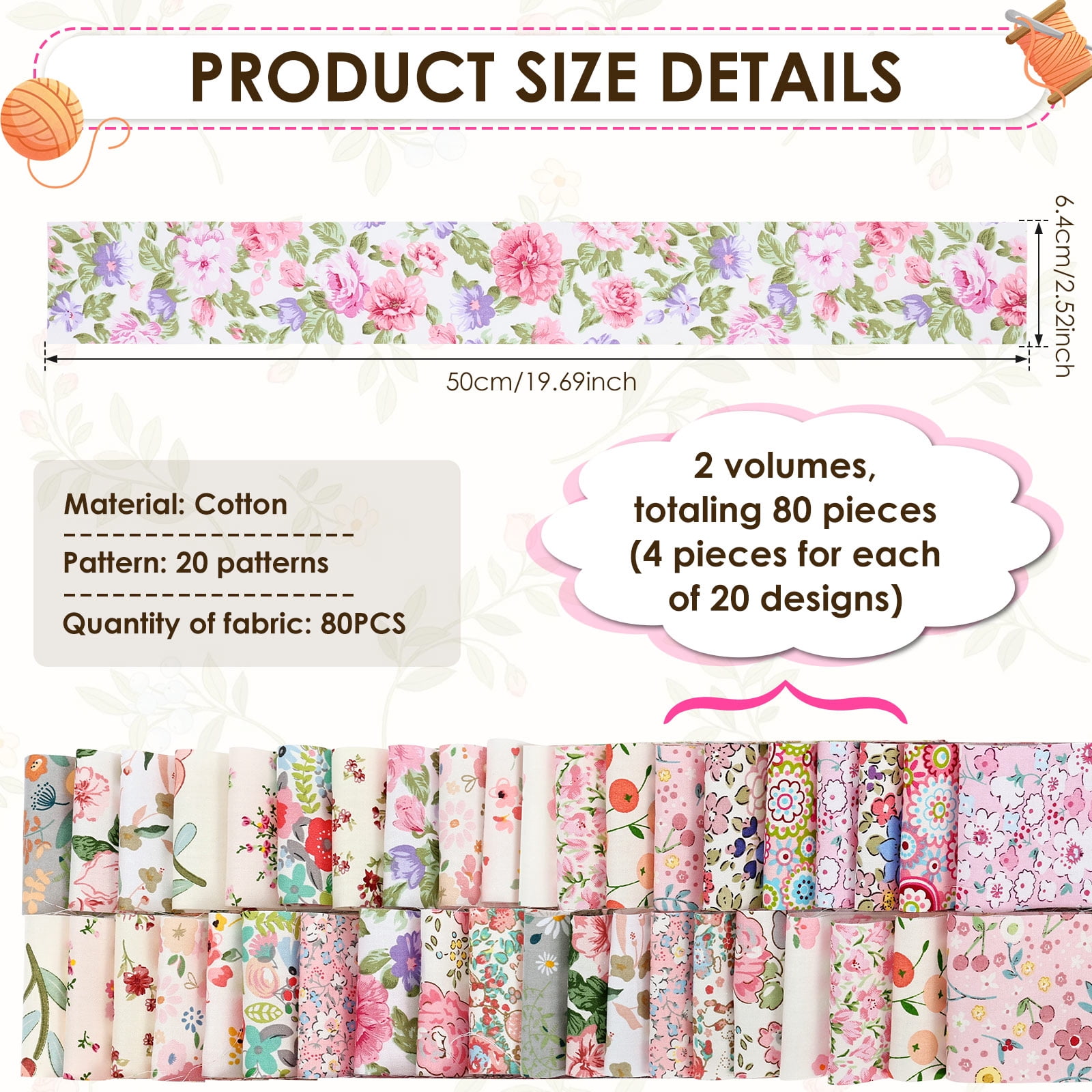 20 Options-Jelly Roll Fabric Precut Strips for Quilting, Crafting, and Sewing, 80 Pcs 2.5" x 19.69" Assorted Bundles for Rug, Quilt Project, DIY Craft and Home Decor-Happy Mermaid