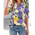 thumbnail image 5 of BTFBM Summer Blouses for Women Dressy Casual Fashion Spring Tops Floral Boho V Neck Puff Short Sleeve Top Shirts, 5 of 7