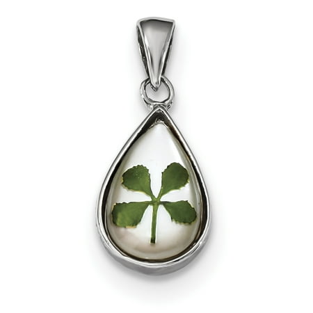 Silver Plated Shell - 925 Sterling Silver Plat. Plated Leaf Clover Epoxy Sea Shell Mermaid Nautical Jewelry Tear Drop Pendant Charm Necklace Good Luck Italian Horn Gifts For Women For Her