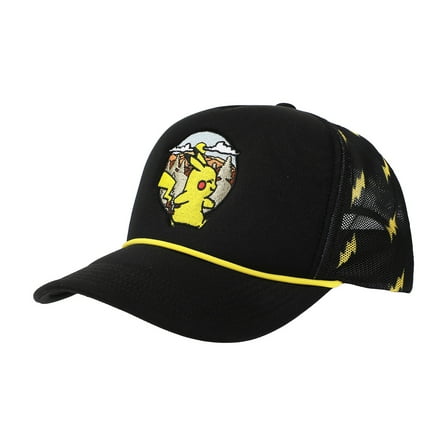 Pokemon Pikachu Thunderbolt Pattern Black Trucker Hat