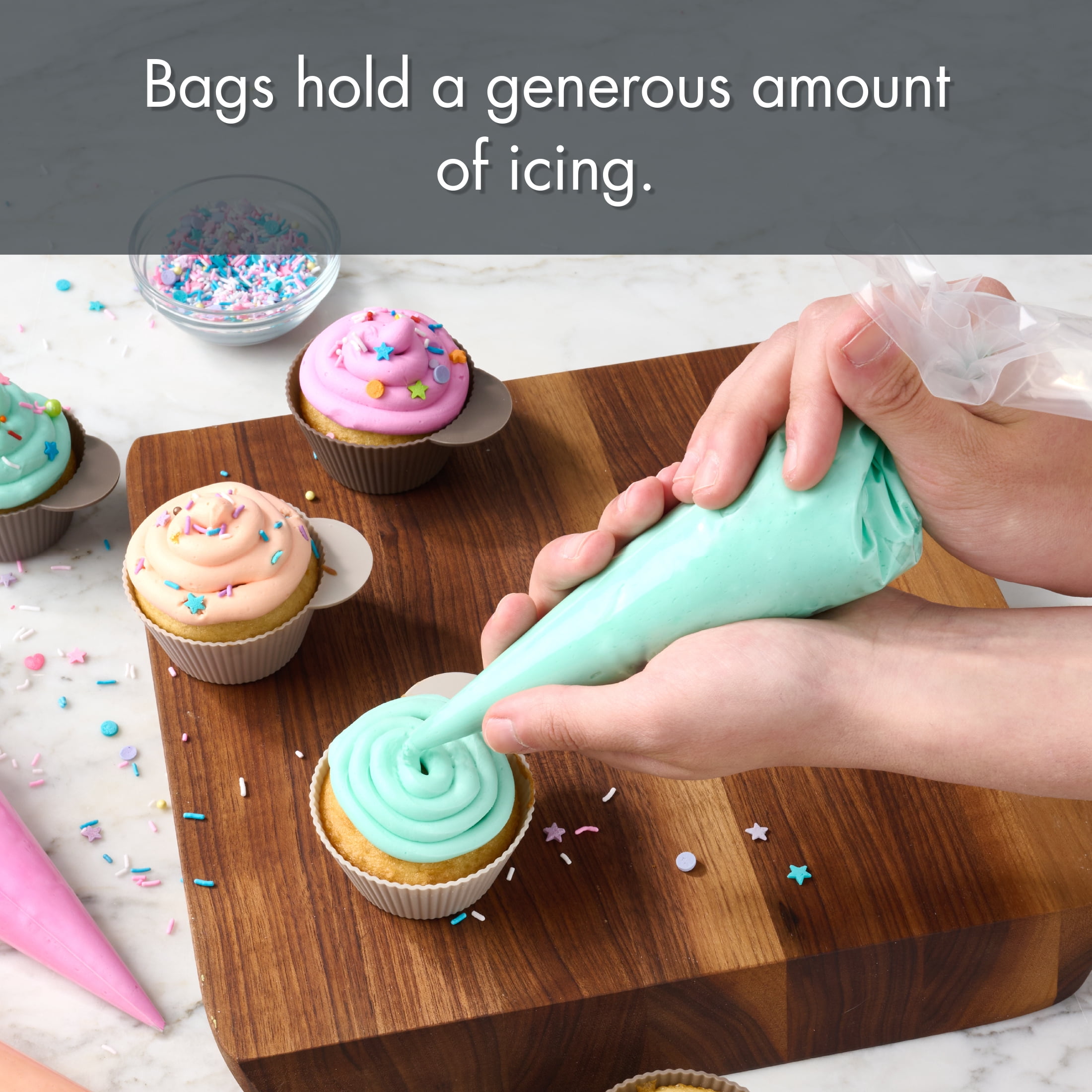 Mainstays 12-Piece Clear Disposable Decorating Bags Set, Piping Bags for Cake Decorating, Cookie Icing, Frosting & Dessert Decorating