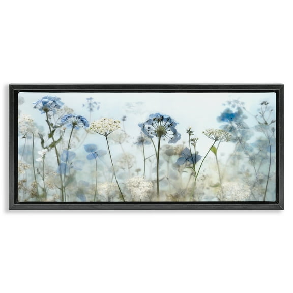 Stupell Industries Blue Wildflower Blooms Botanical & Floral Painting Black Floater Framed Art Print Wall Art, 25 x 11