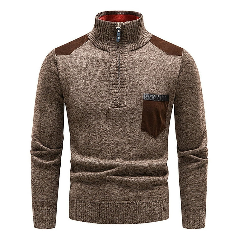 Solid Color High Neck Collar Pocket Sweaters Solid Color High Neck Collar Pocket Sweaters