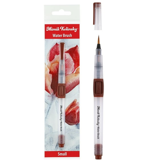 Mimik Kolinsky Synthetic Water Brush, Small Round 3 mm - Handmade in Germany, Watercolor Brushes with Highly Absorbent Bristles, See-Through Water Reservoir, Perfect for Ink & Watercolor On-the-Go