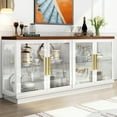 thumbnail image 4 of 66" Coffee Bar Cabinet with Adjustable Shelf & LED Light, Storage Sideboard, 4 Doors Glass Showcase,Glossy White, 4 of 8