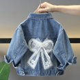 thumbnail image 2 of MKOSPLRT Girl's Ripped Flap Pocket Button Front Long Sleeve Collared Denim Jacket with Lace Bow 1-13 Years Kids Fashion Jacket under $20, 2 of 10