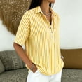 thumbnail image 6 of Stamzod Striped Tops for Women Trendy Fashion V-Neck Short Sleeve T-Shirts Plus Size Dressy Casual Blouses Yellow C XXL, 6 of 7