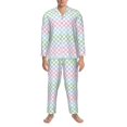 thumbnail image 3 of Balery Colorful Checkerboard Pijama para Hombre de Dos Piezas con Manga Larga, Conjunto de Dormir y Descanso Suave con Bolsillos-Medium, 3 of 7