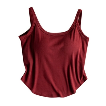 DuoJiaJ Women Camisole Solid Color Summer Beautiful Camisole Chest Pad Bra Integrated Sports Inner Wear Outer Wear Sleeveless Top Womenâs Basic Tank Tops