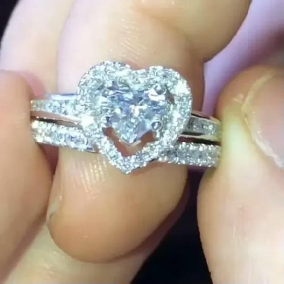 Luxury Cubic Zircon Heart Wedding 925 Silver Ring Women Jewelry Sz 6-10