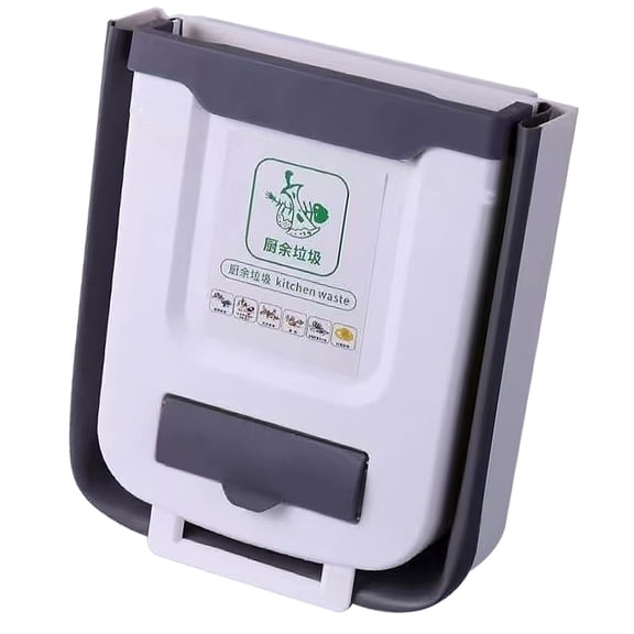 OULII Foldable Thickened Plastic Hanging Kitchen Trash Bin, Space-Saving and Easy to Container