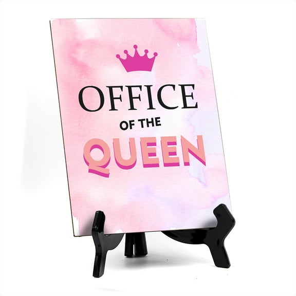 Signs ByLita Office of the Queen, Pink Table Sign With Acrylic Stand (6 x 8")
