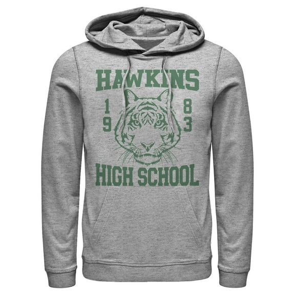 Netflix Men's Stranger Things Hawkins High School Tiger 1983 Pull Over Hoodie Athletic Heather 2X Large