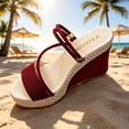thumbnail image 6 of ZQUUVOU Women's Wedge Sandals Heeled Chunky Sole Open Toe Suede Slip on Casual Summer Comfy Cork Sandals Footwear Burgundy, 6 of 7